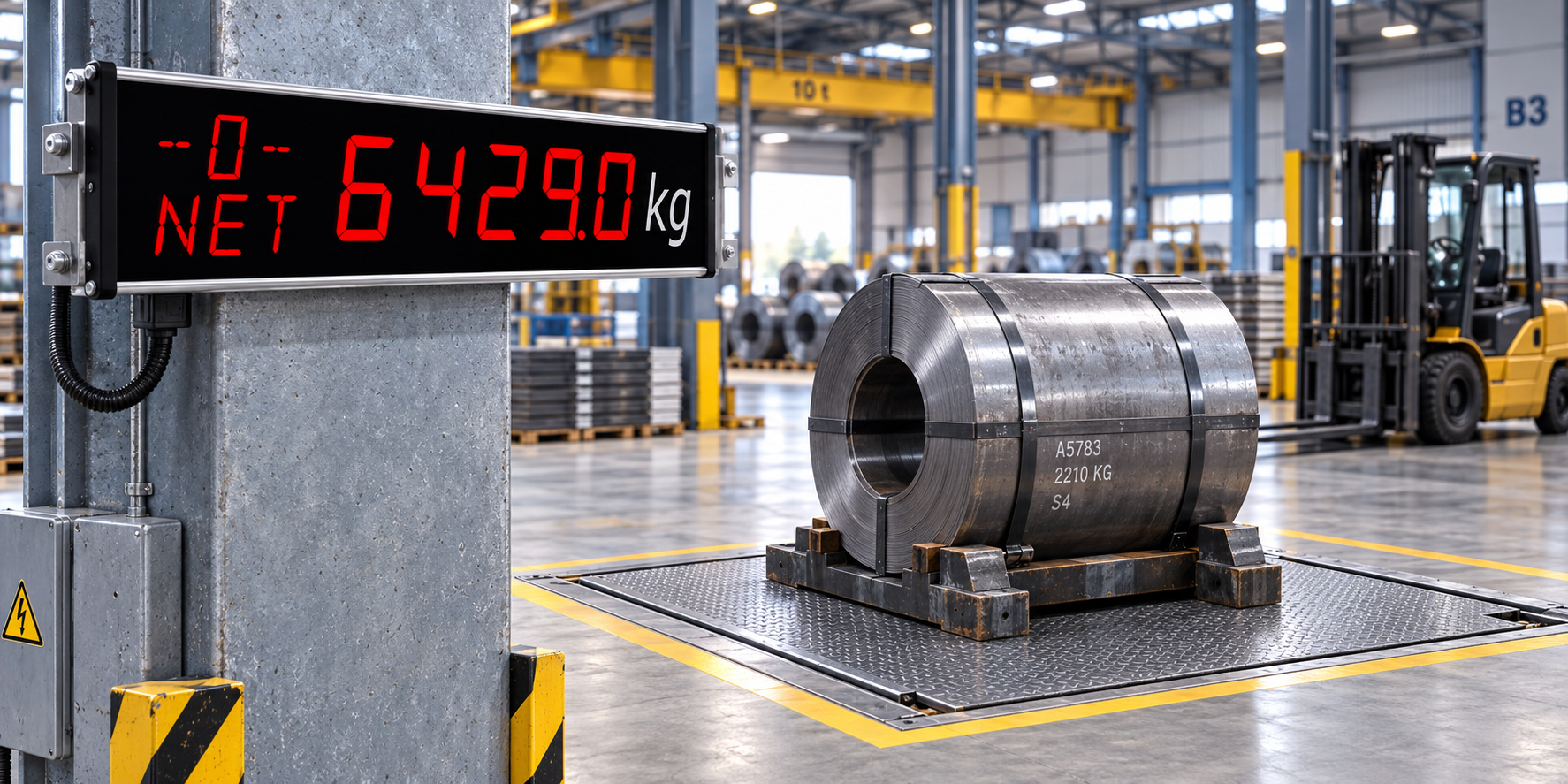 LED-Großanzeige mit Nettogewicht in Kilogramm an einer Plattformwaage
